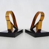 Pair of Modernist Art Deco Gold Starry Bookends on Marble Base