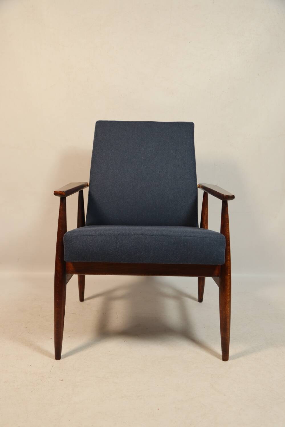Vintage armchair natural wool blue marin modern design by H.Lis