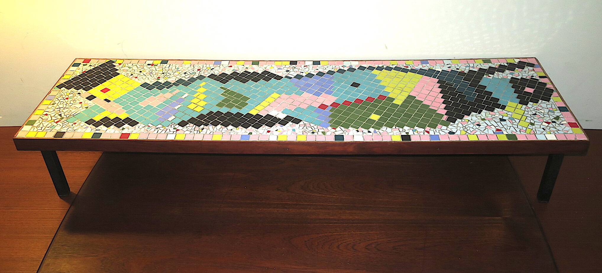 Mid century ceramic tiled patchwork long and low coffee table, 1960s