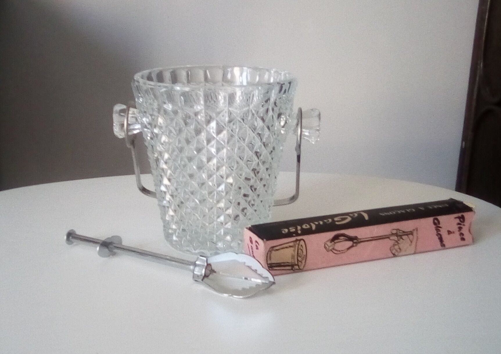 Cast glass ice bucket and 1950s Gallic claw