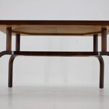 1930s Restored Coffee Table in Walnut with Glass Top,Czechoslovakia