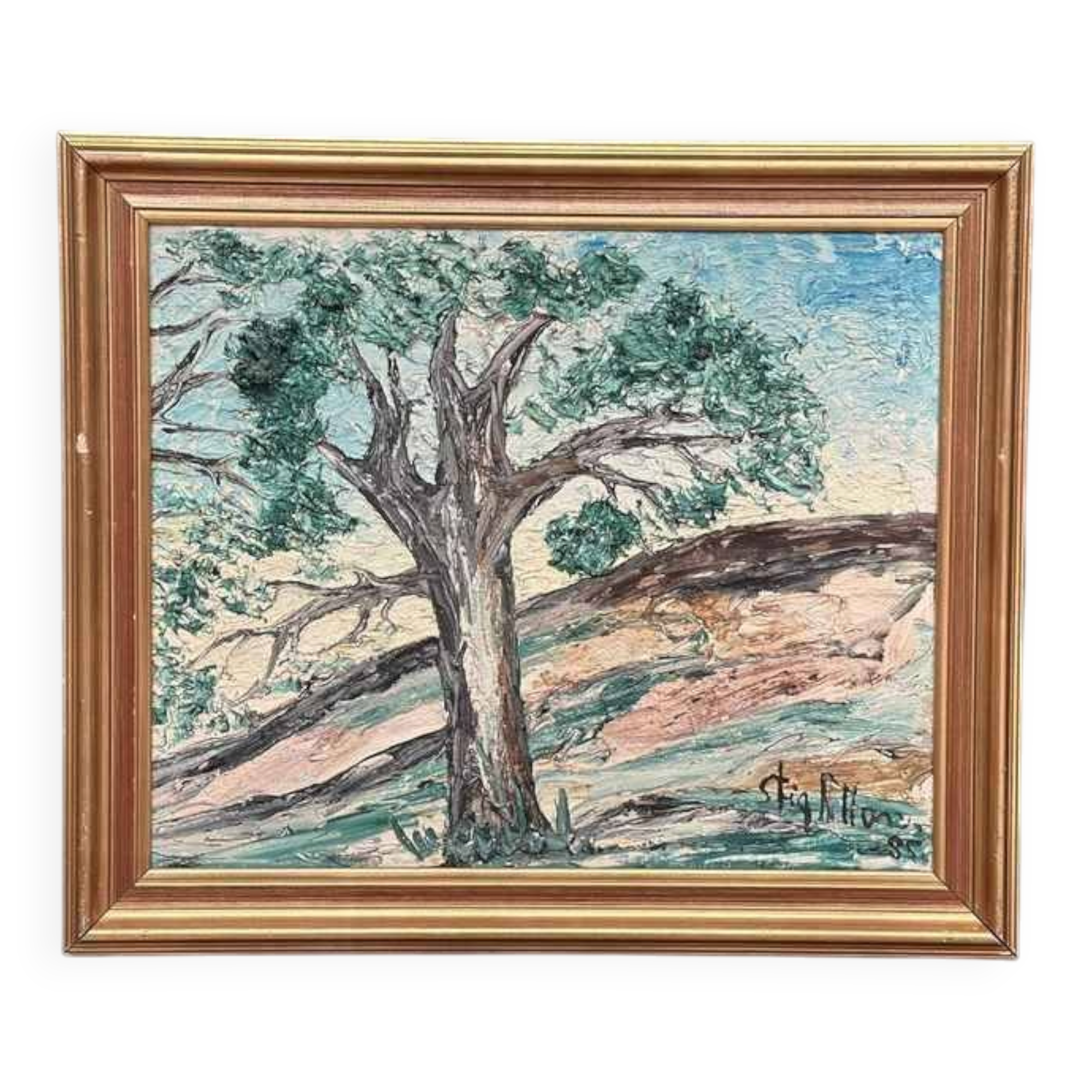 Original Swedish Oil On Canvas – “Tree” By Stig Allan – Vintage & Framed – 74 × 62 Cm