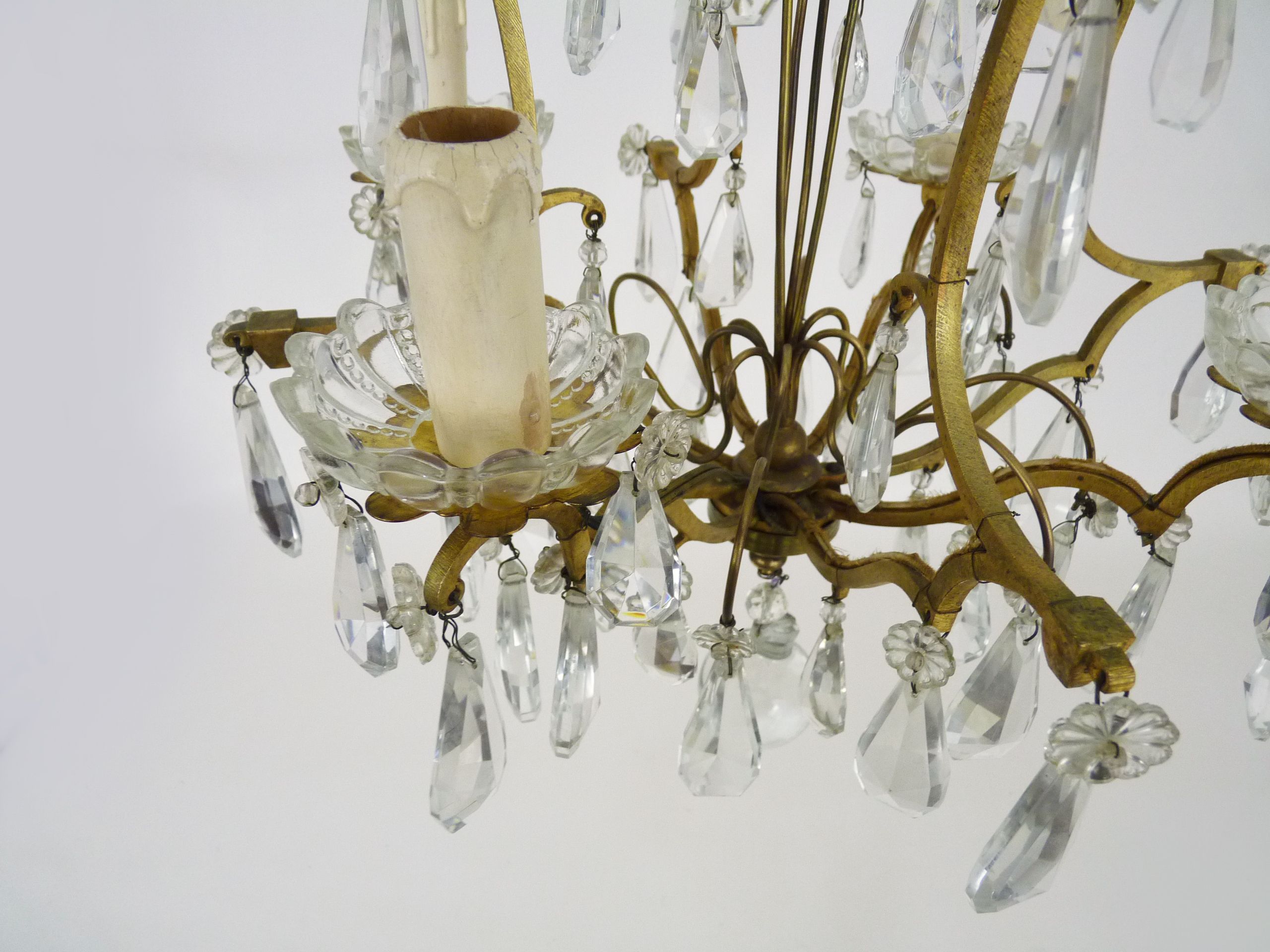 Bronze cage chandelier and glass tassels, with 4 lights. Chandelier tassels. 60s