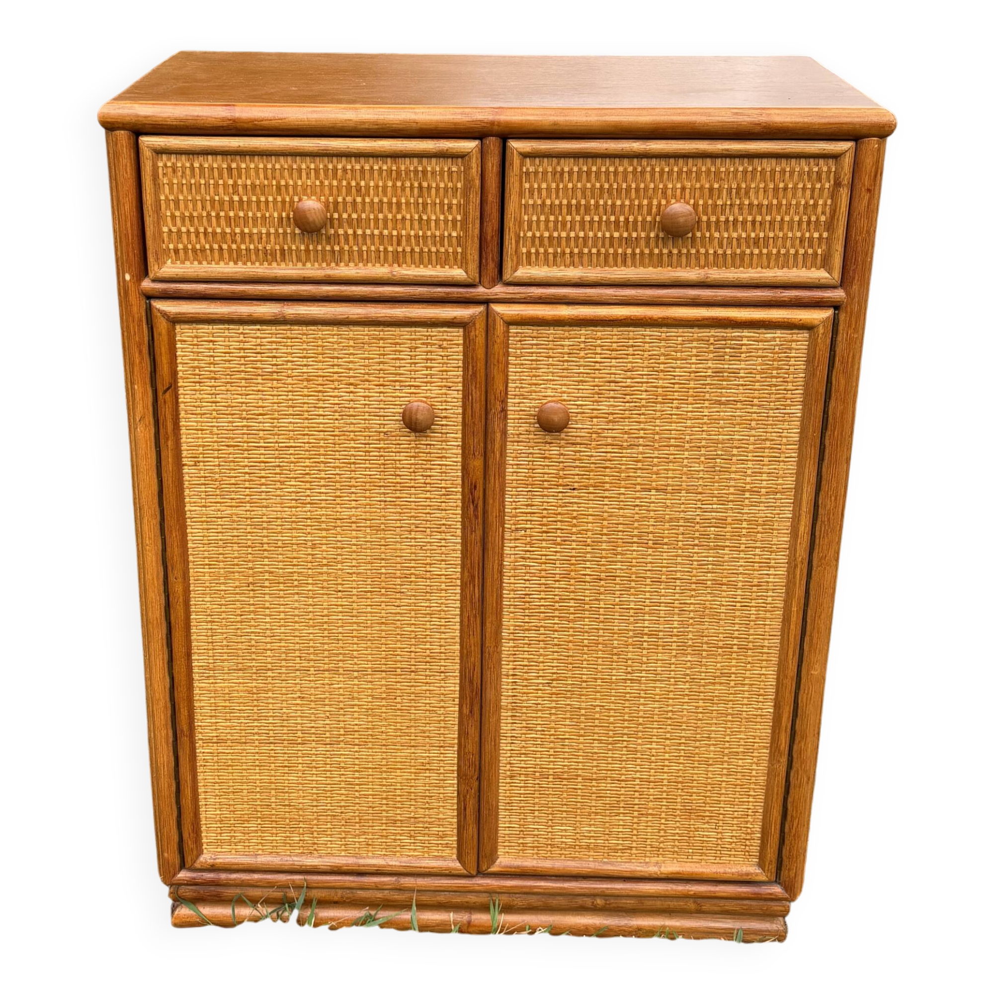 Meuble de rangement rotin vintage 1960