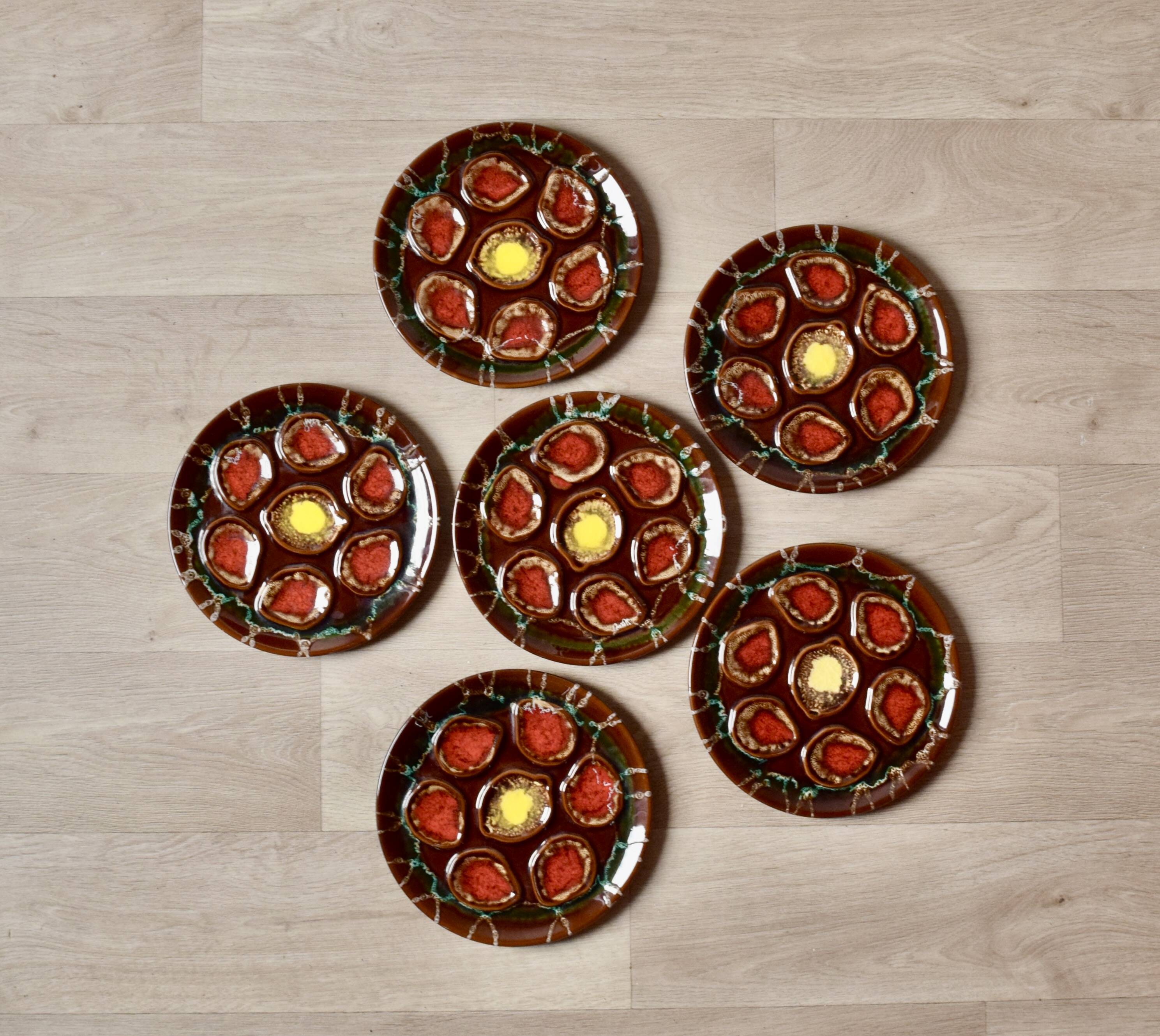 Set of 6 Vallauris oyster plates in slip - 1960s