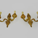 Old large pair of bronze wall sconces with 2 candles. Year 60 70