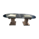 Oval glass table with marble column.