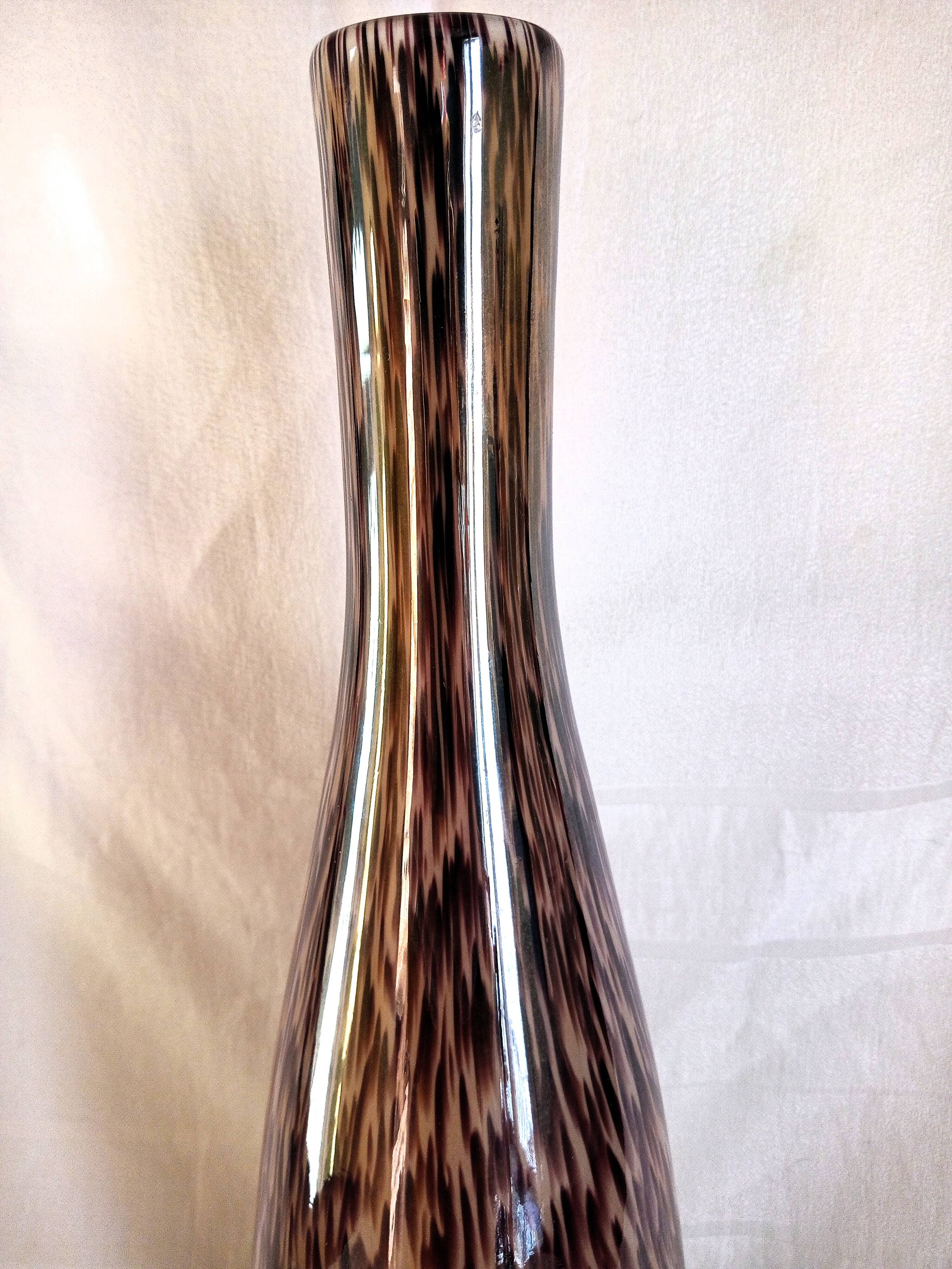 Murano glass bottle vase, brown and beige rain patterns, h - 41 cm.