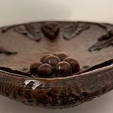 Carved wooden fruit basket or basket, 19th century, grape clusters and vine leaves