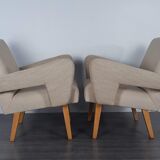 Pair of Jitona armchairs reupholstered Beige Fabric, Czech 1960s