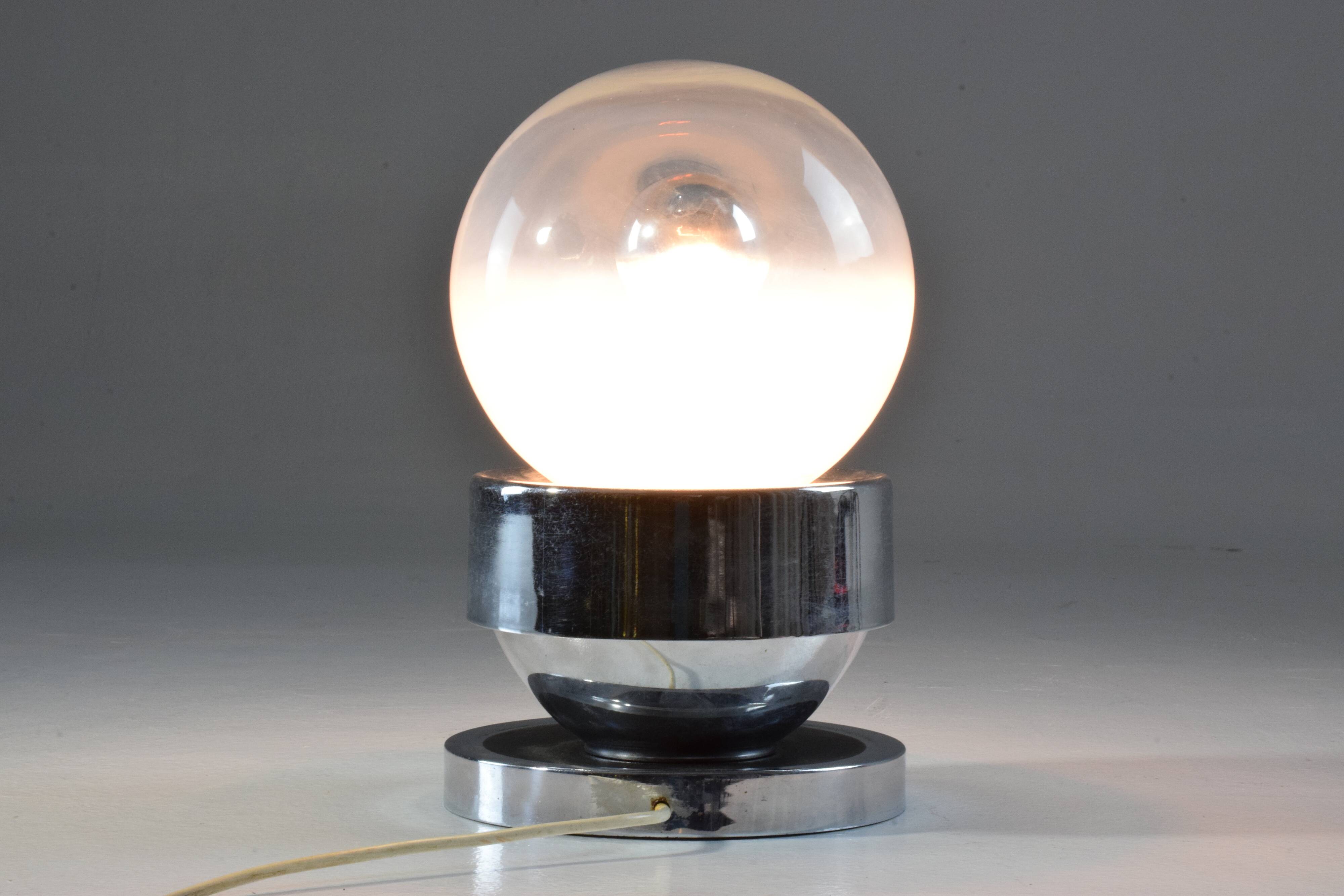 Vintage ball chrome table lamp with red light switch, 1960-1970