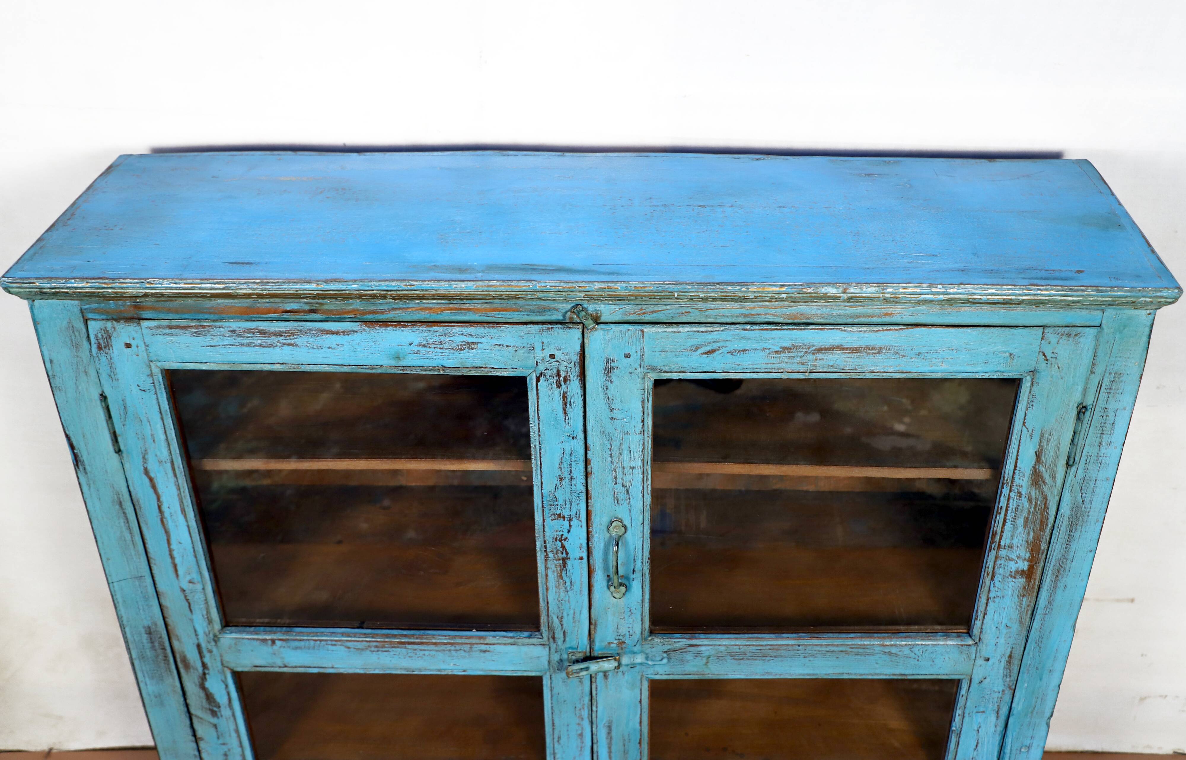 Burmese teak showcase with original blue patina