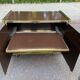 Vintage 70s TV cabinet Hi-Fi brass smoked glass on wheels Hollywood Reg