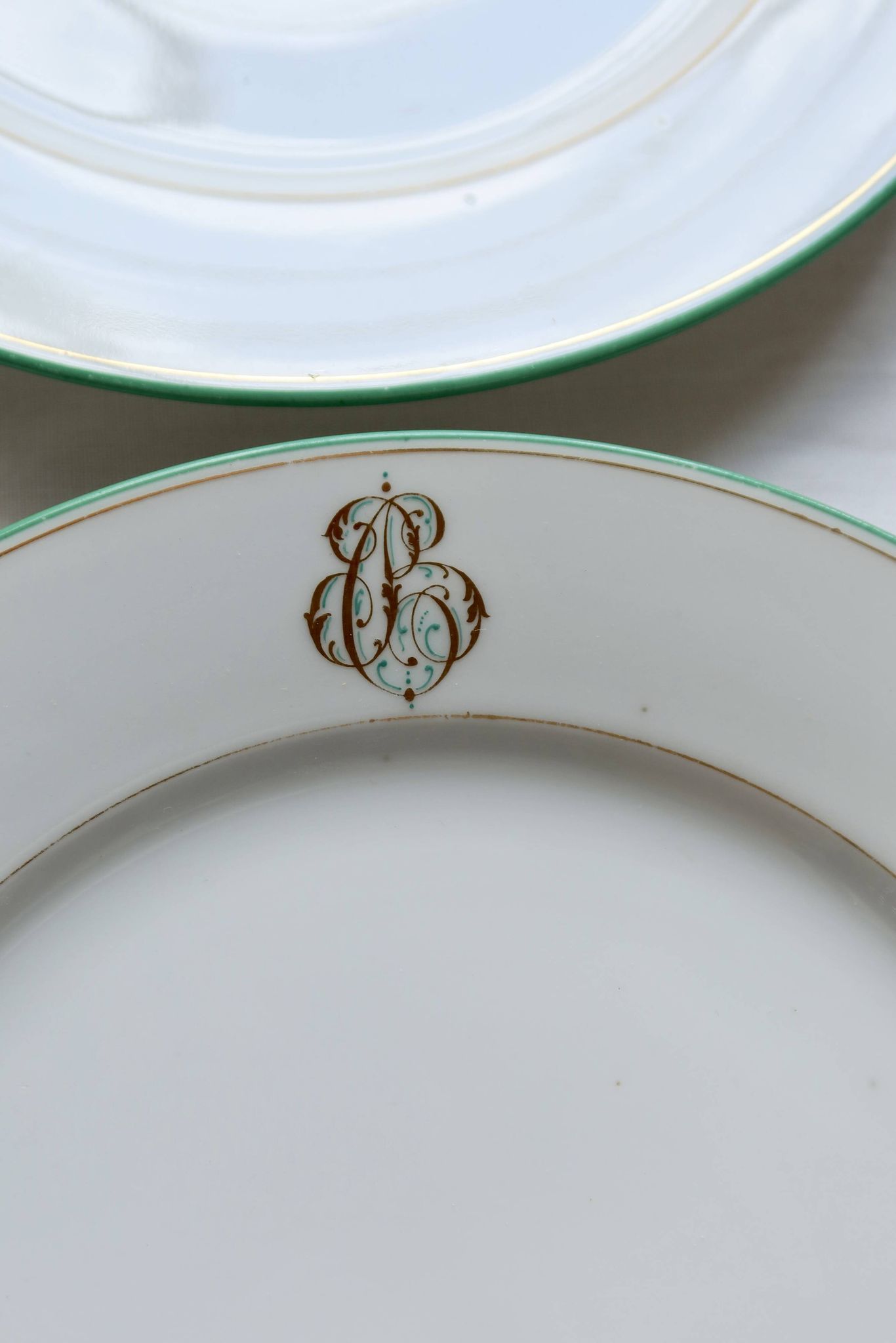 6 monogrammed dessert plates Limoges porcelain