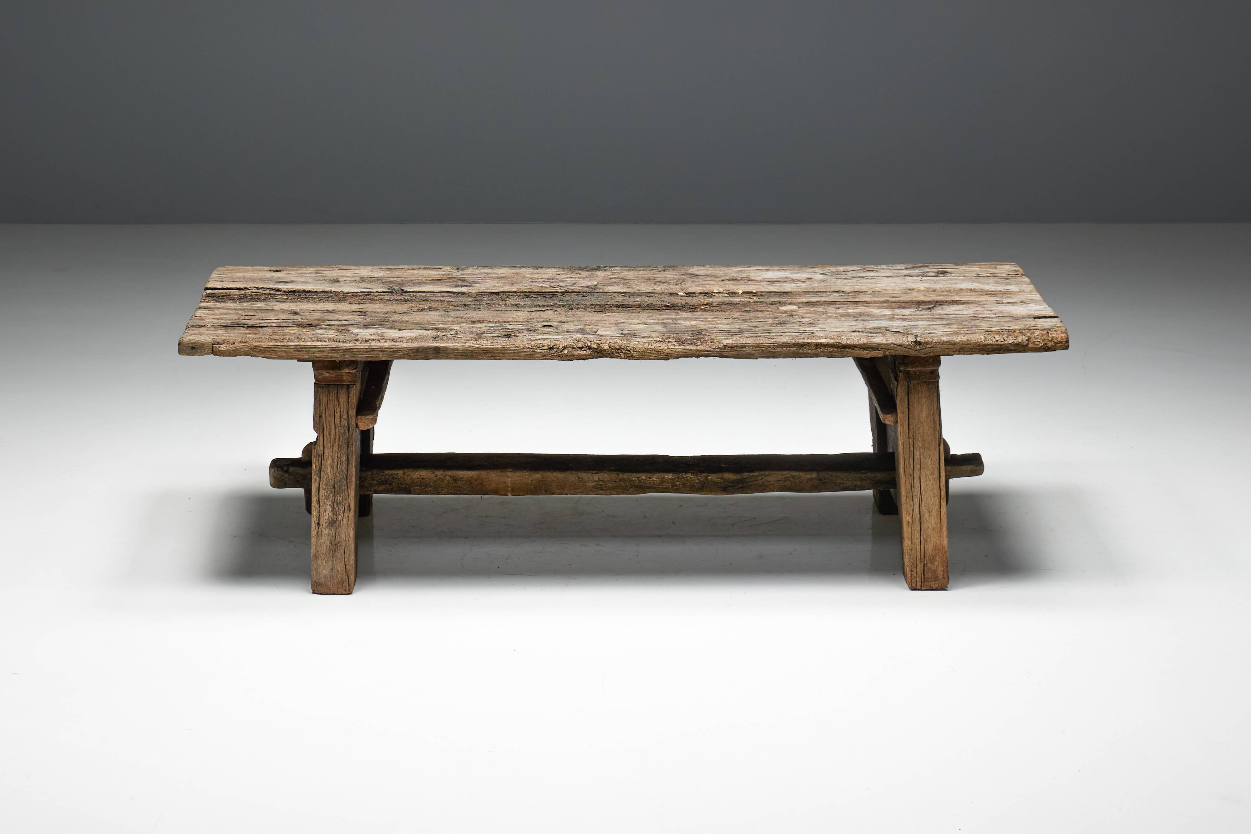 Primitive Wabi Sabi Side Table, France, 19th Century