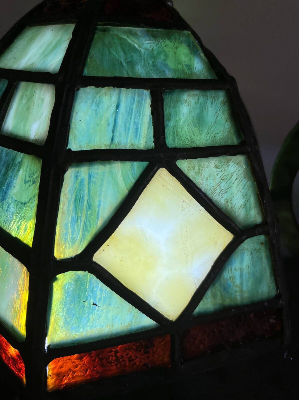 Antique Arts & Crafts Lamp cf. Tiffany Wrought iron and stained glass