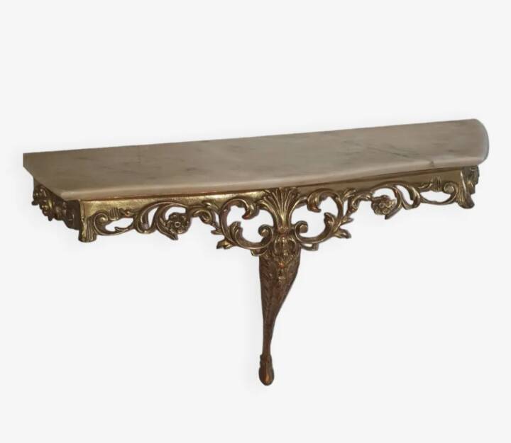 Table console en métal doré et son plateau marbre