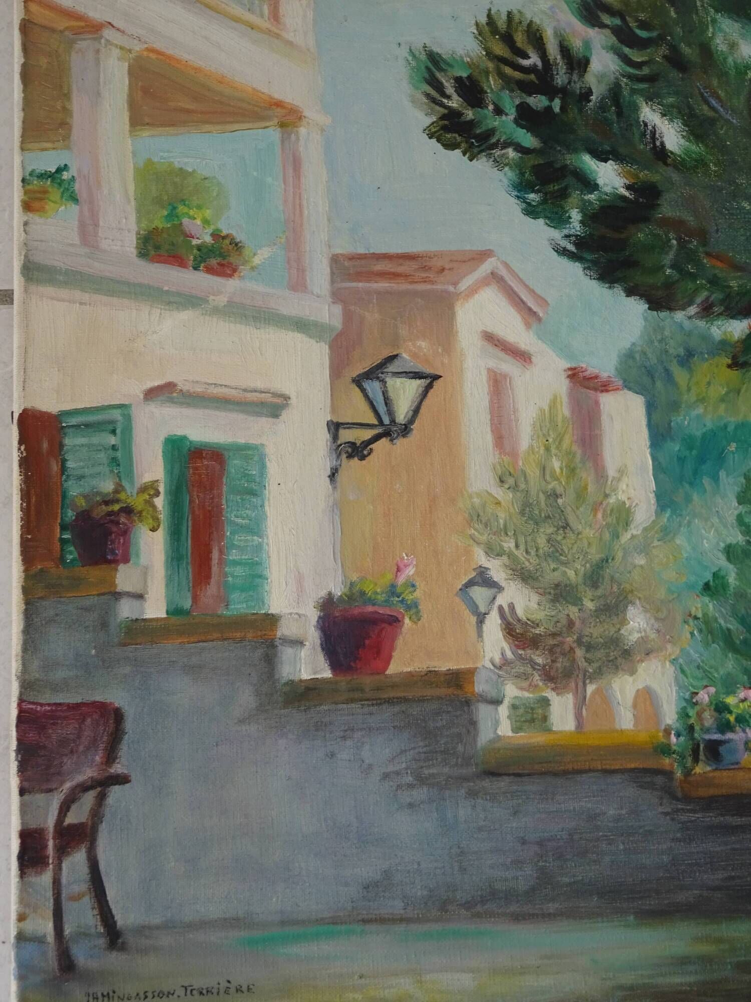 Painting view of Paguera Balearic Islands oil on canvas signed 1961