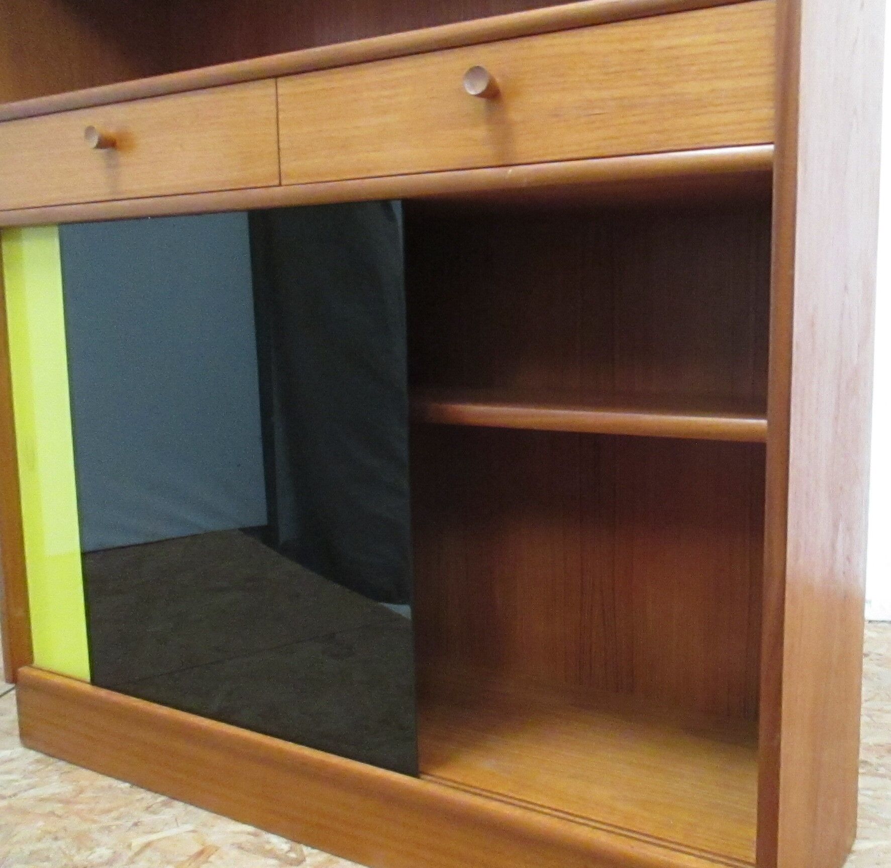 Small Yellow and Black glass furniture with sliding doors