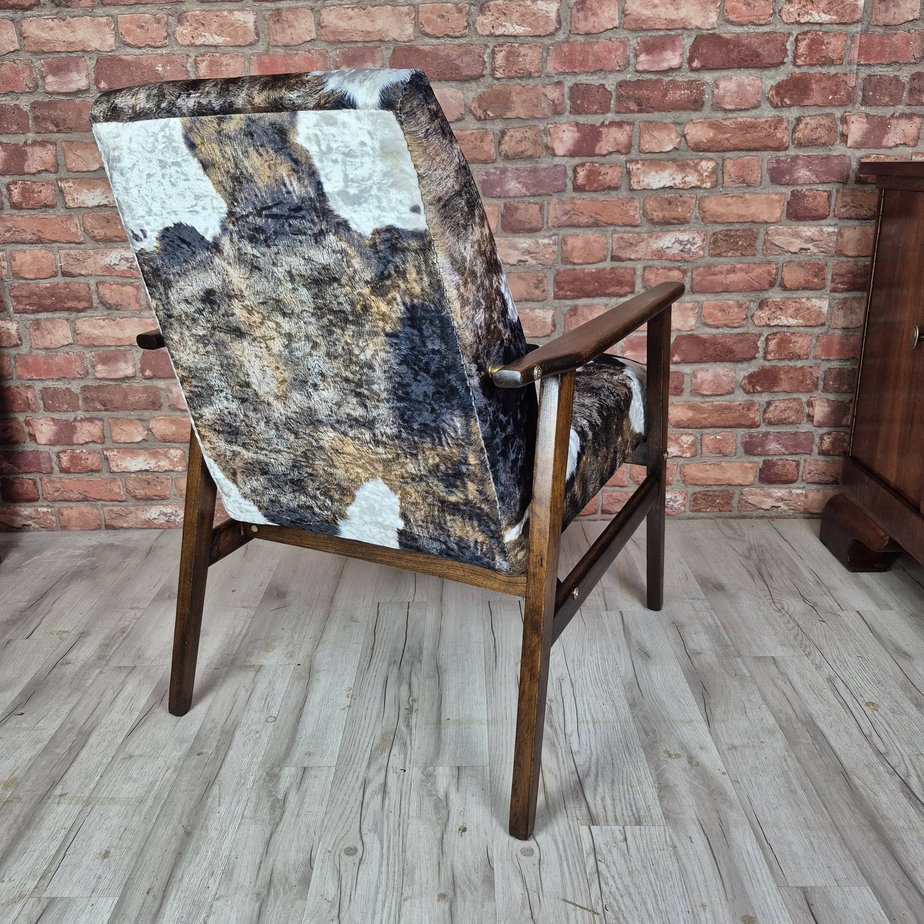 Restored Mid Century Armchair Type 300-227 Cowhide Velour 1970s