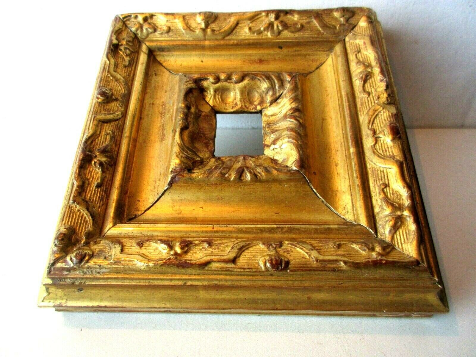 late 19th century square frame, small carved wood frame, gilded with gold leaf