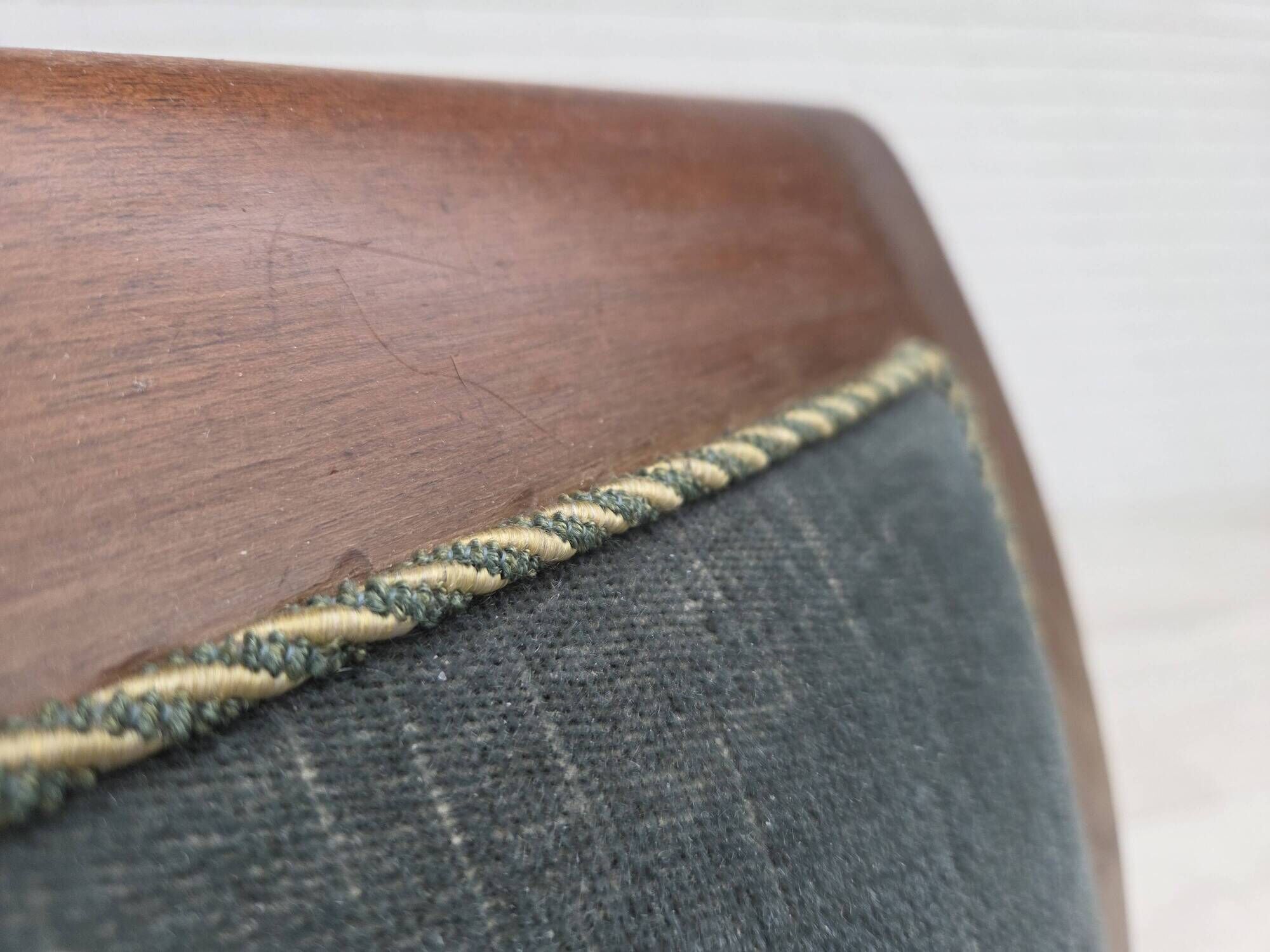 1950s, Danish 3-seater sofa, green/blue furniture velour, ash wood.