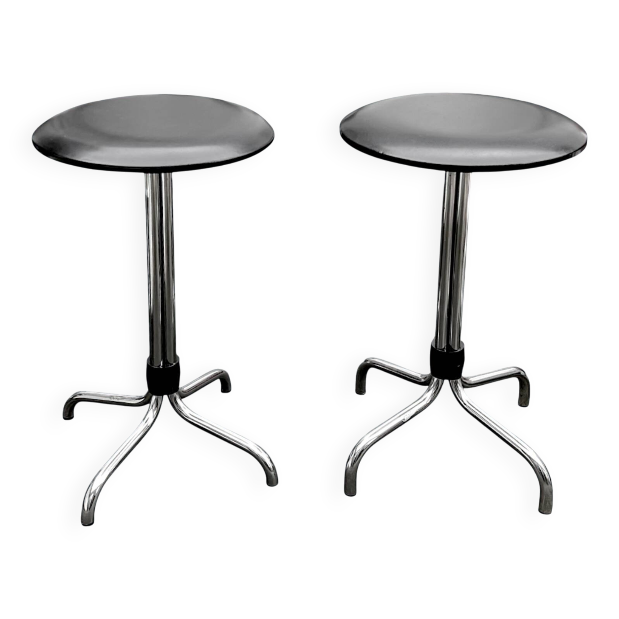 Vintage Brabantia stools in black faux leather and chrome metal – years