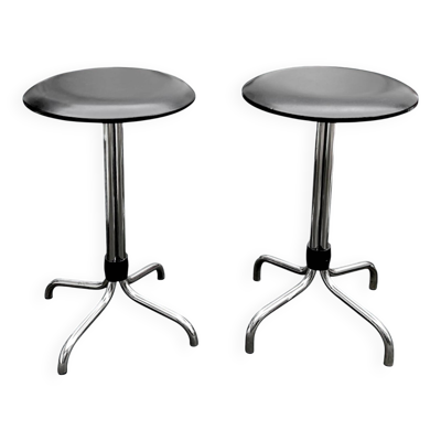 Paire de tabourets vintage Brabantia en skaï noir et métal chromé – années