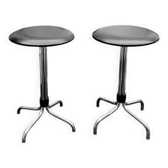 Vintage Brabantia stools in black faux leather and chrome metal – years