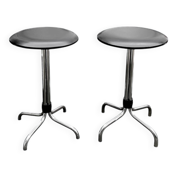 Paire de tabourets vintage Brabantia en skaï noir et métal chromé – années