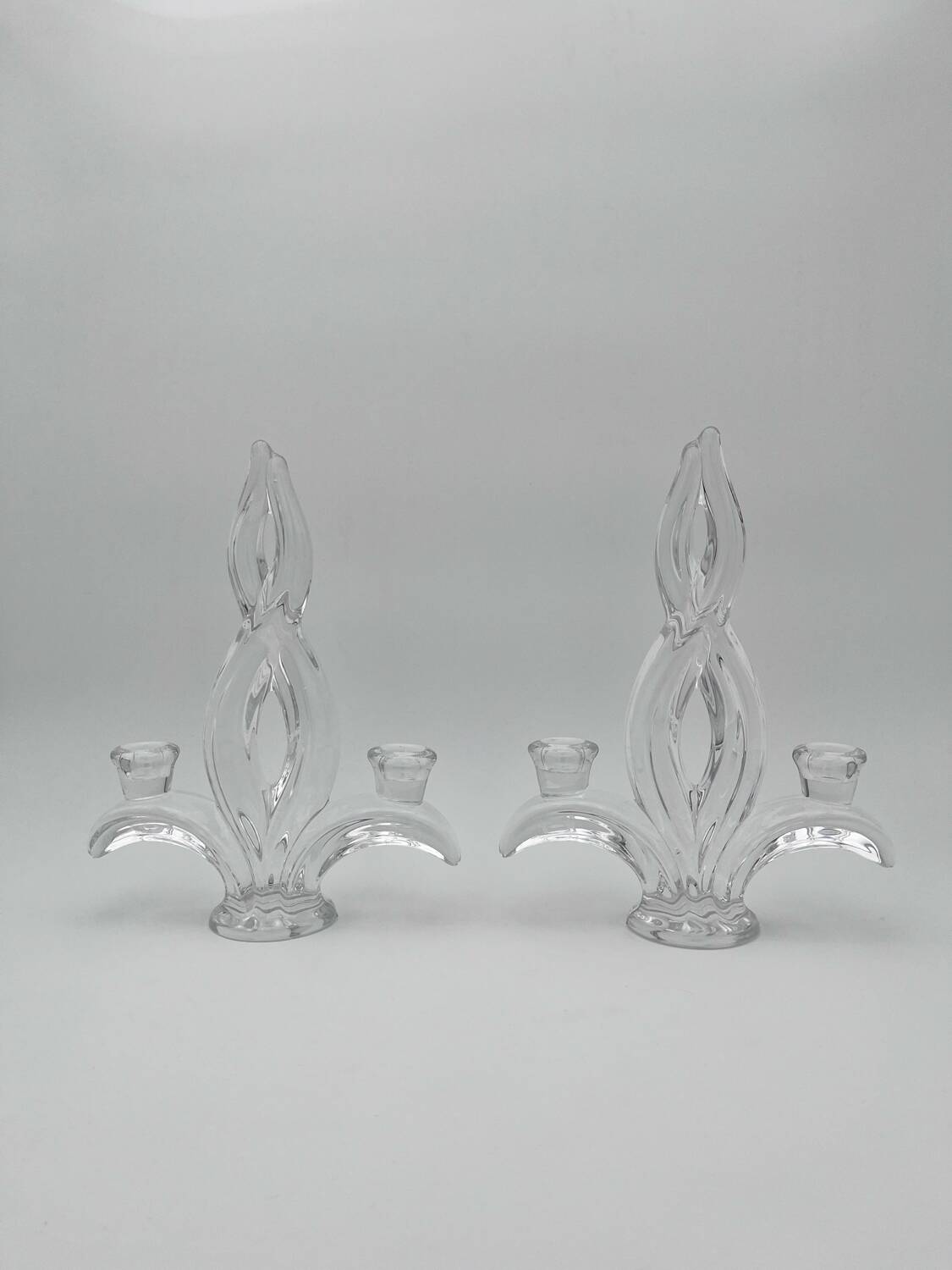 Pair of "Vegetal" candlesticks in solid crystal - Vannes-le-Châtel