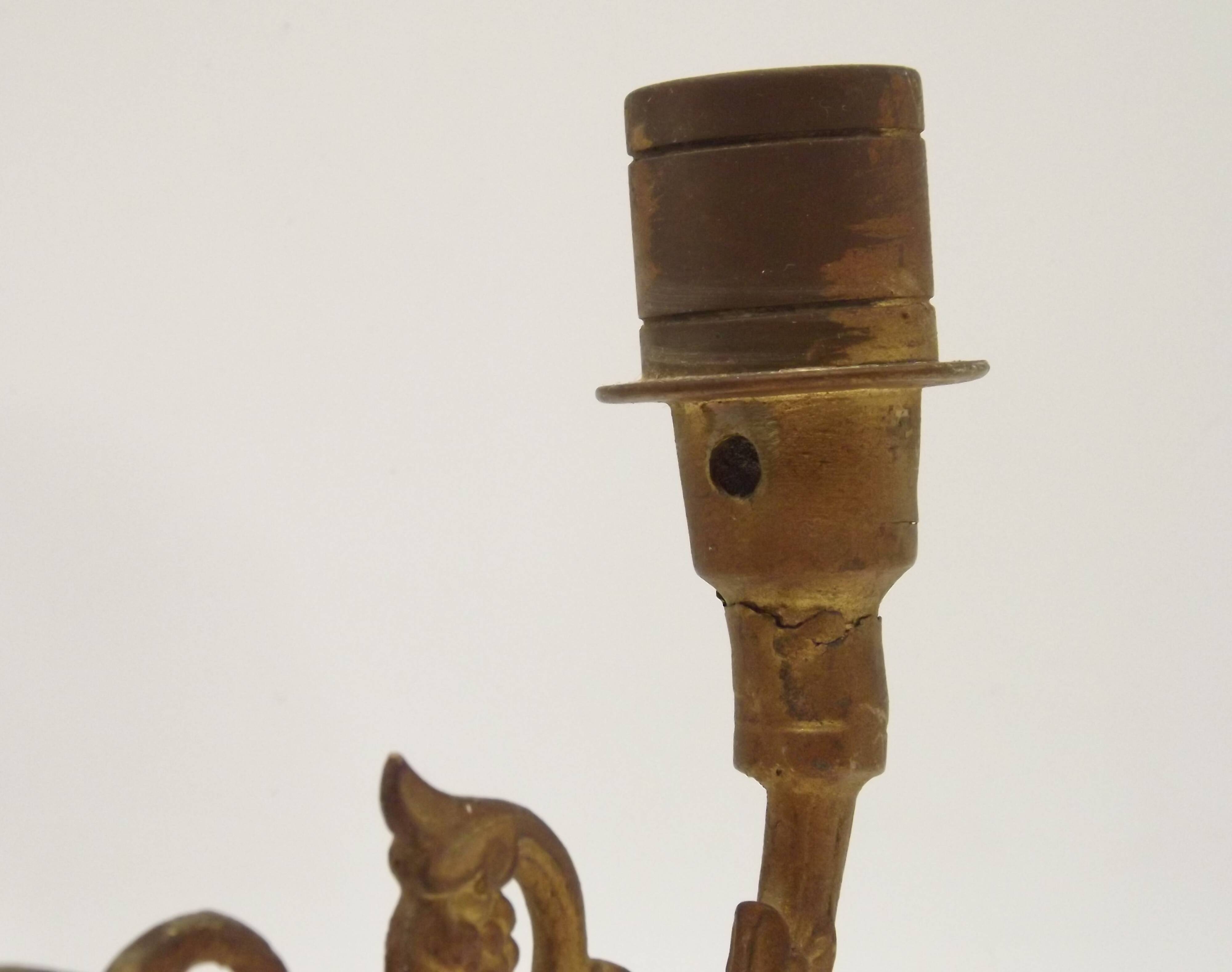 Stunning Pair of Large Antique 3-Arm Gilt Bronze Piano Sconce Candle Holders 4916