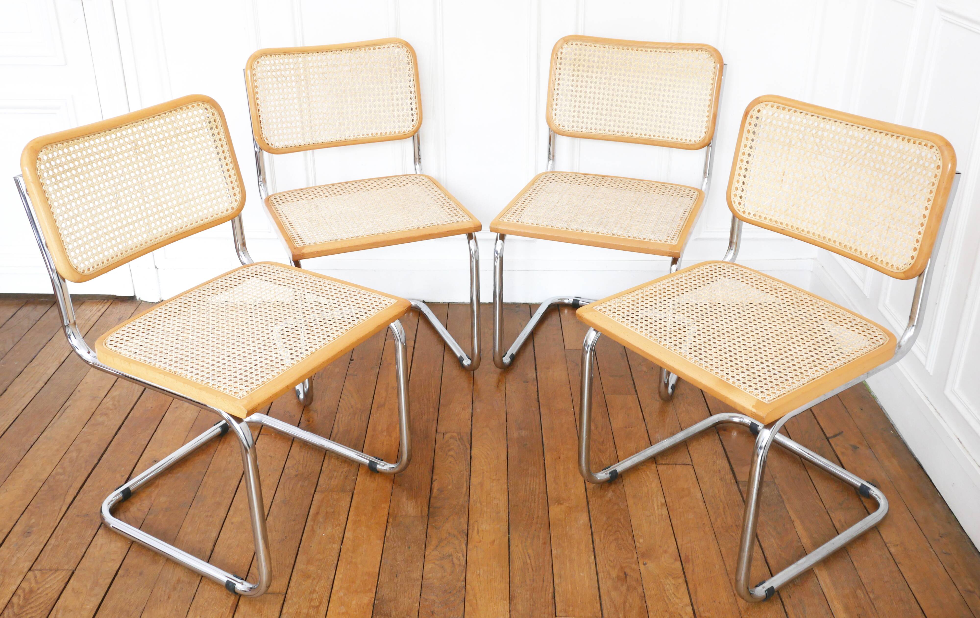 4 Cesca B32 Breuer chairs made in Italy - re-caned seats.