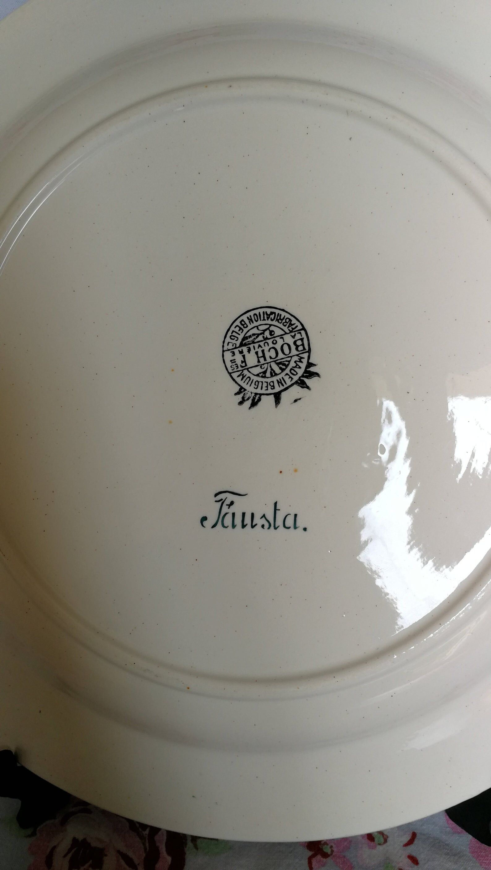 Big dish Boch Brothers fausta ancient rose flowers green stencil