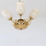 Mid-century brass and glass pendant light by Sario, Finland, 1950s.