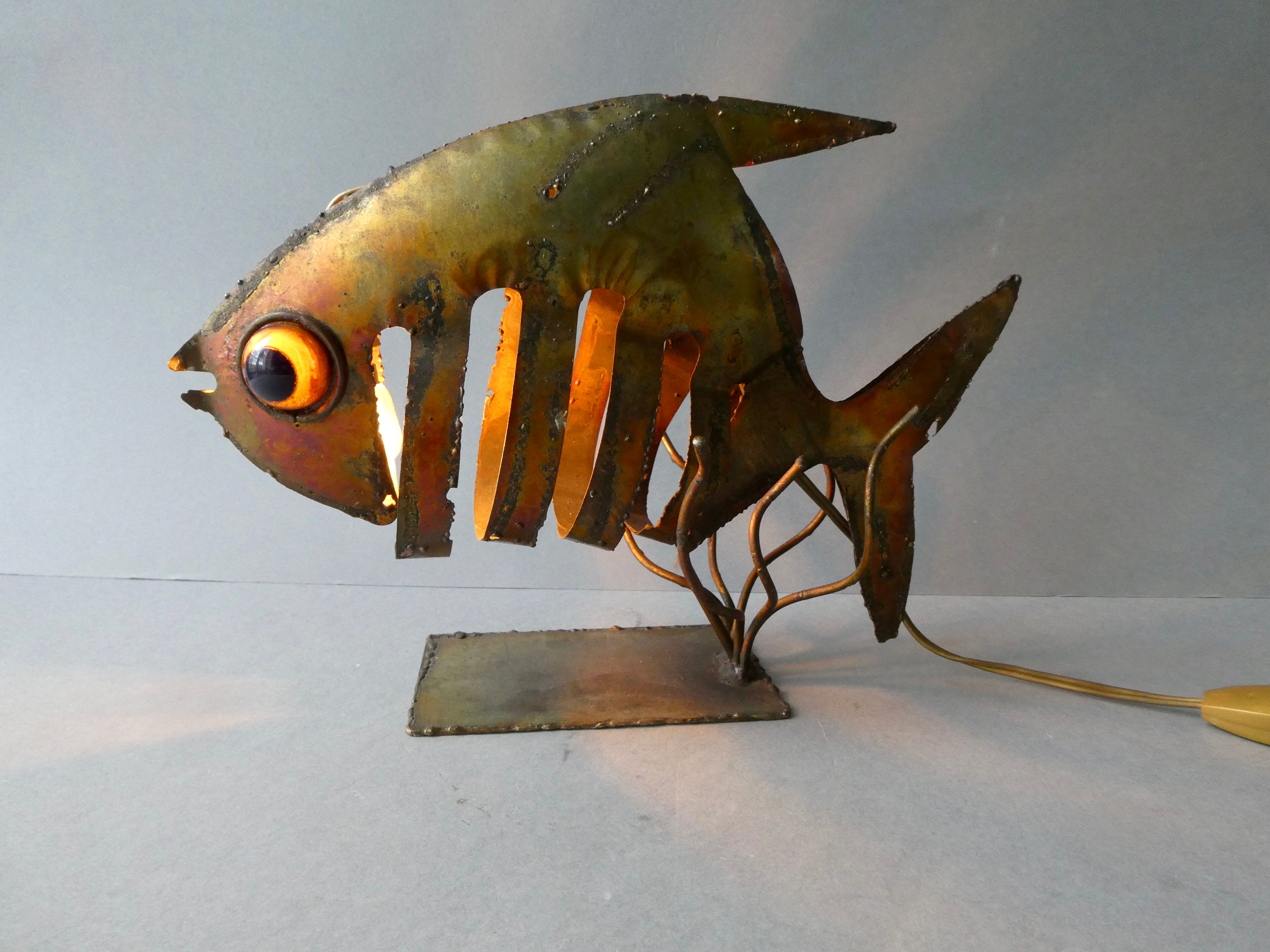 Night light shaped fish, gilded metal, 70s