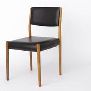 Pair of Vintage German Chairs, 1960s–1970s, Beechwood, Black Faux Leather
