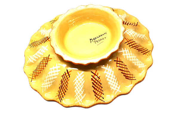 Ancien plat sur pied signé Pesaro Italia années 20 multicolore