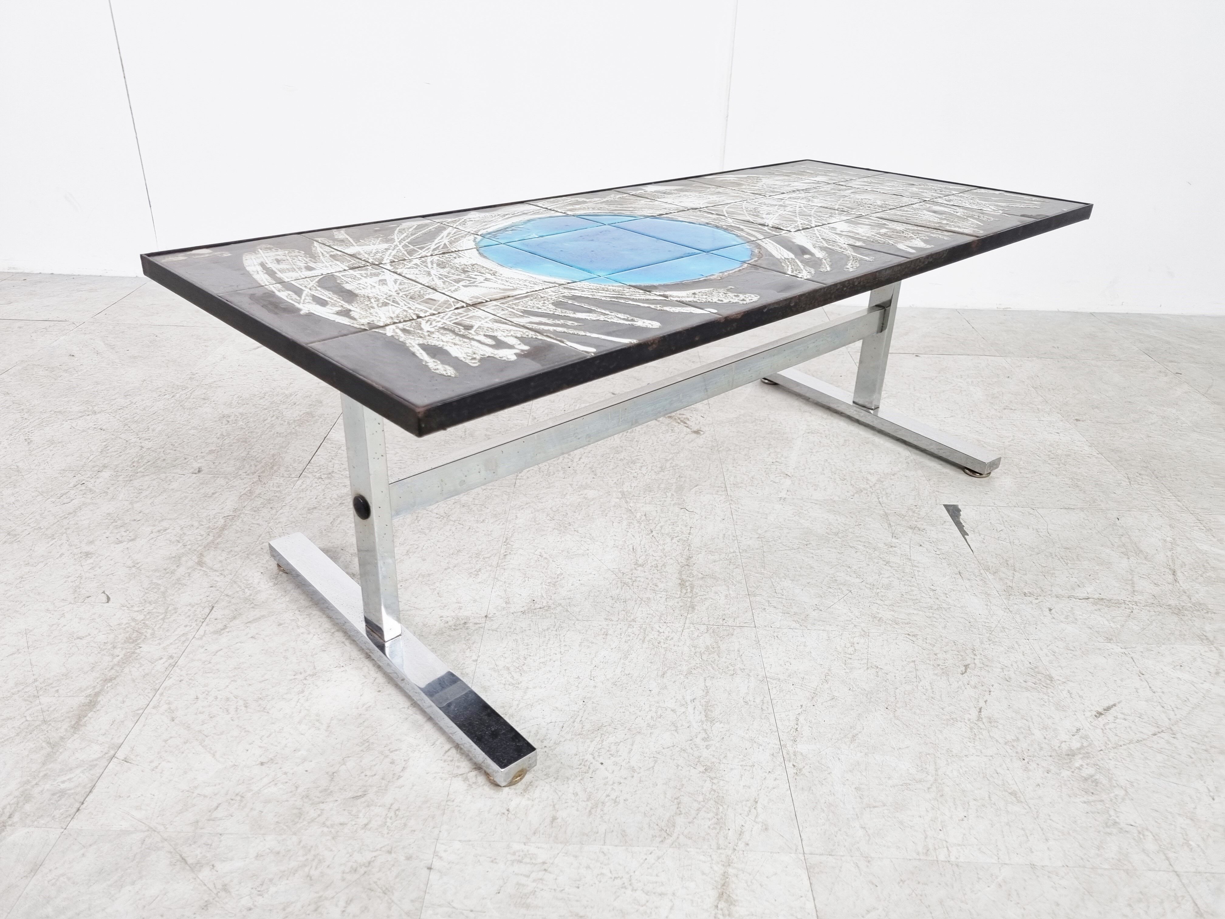 Mid-century ceramic coffee table by Julien de Covemaker, known as "Belarti", ceramist in Ostend