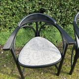 Pair of Thonet armchairs model 225 in stained black beech.