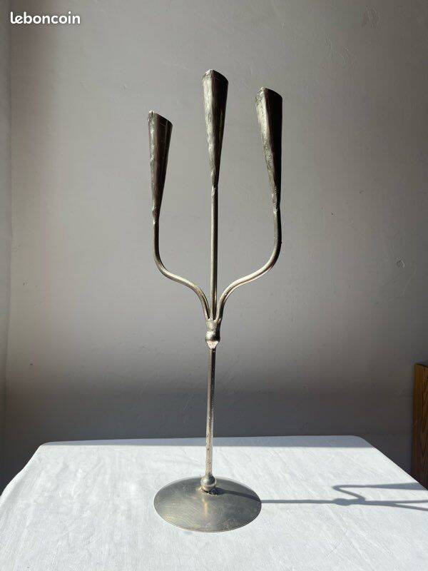 Vintage aluminium candlestick, brutalist style