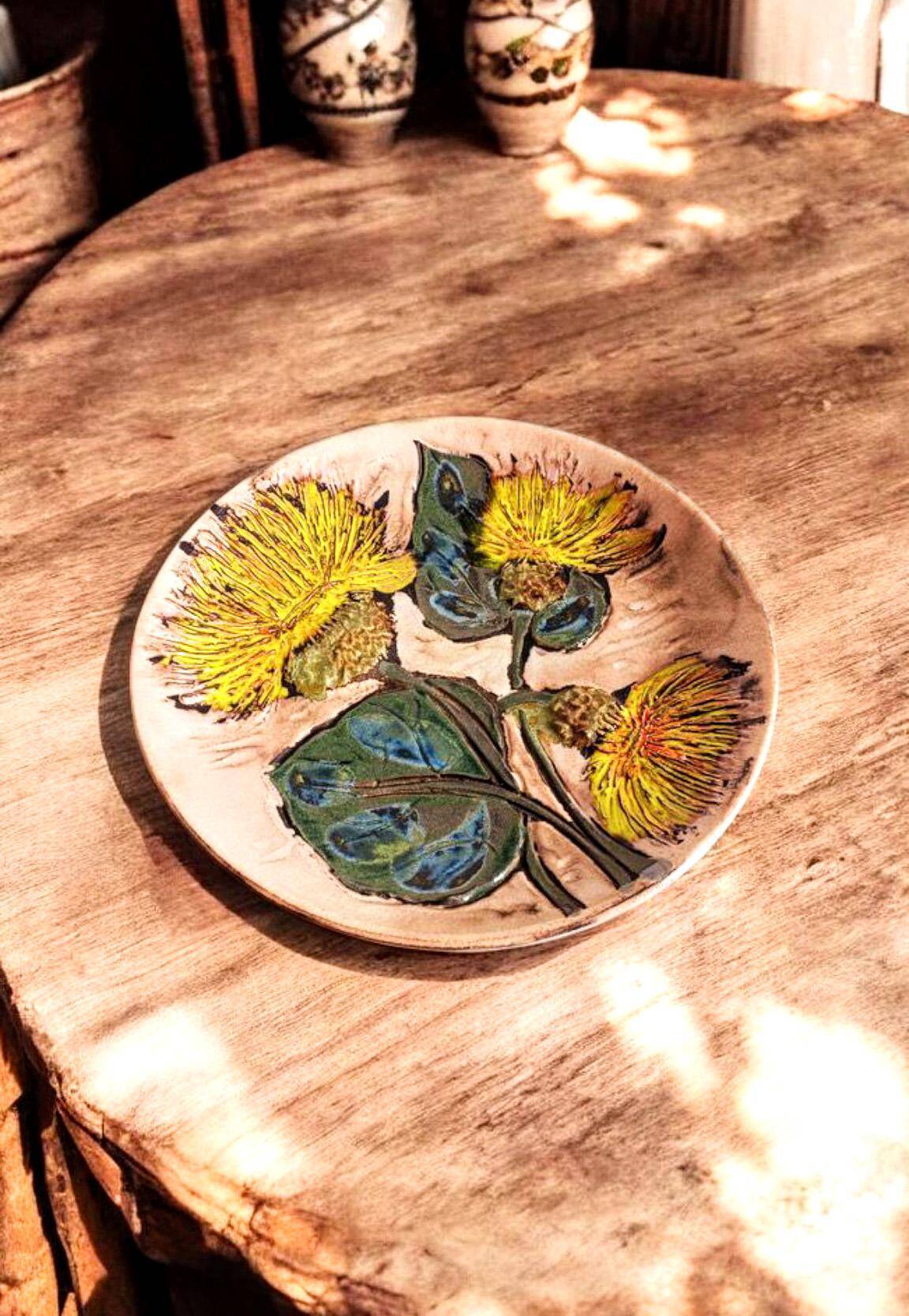 Mid-Century Ceramic Plate by Ruscha, Floral Décor, Germany, 1950s