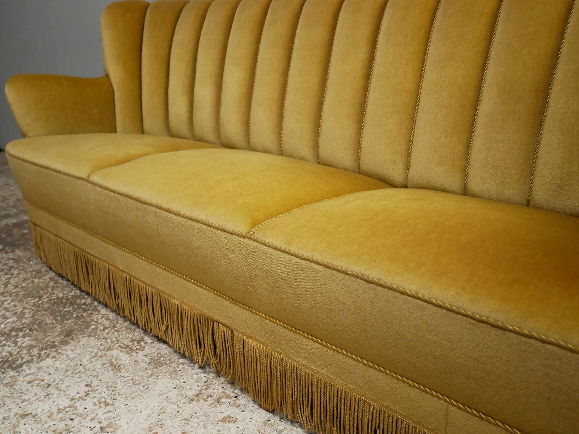 1930’s danish art deco 3 seat yellow velour sofa