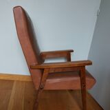 Scandinavian armchair in brown leatherette and wood