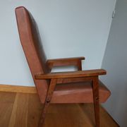 Scandinavian armchair in brown leatherette and wood