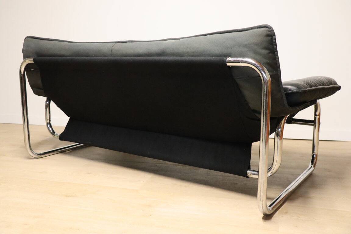 Vintage sofa by Johan Bertil Häggström for Ikéa in leather and chrome metal, 1970s