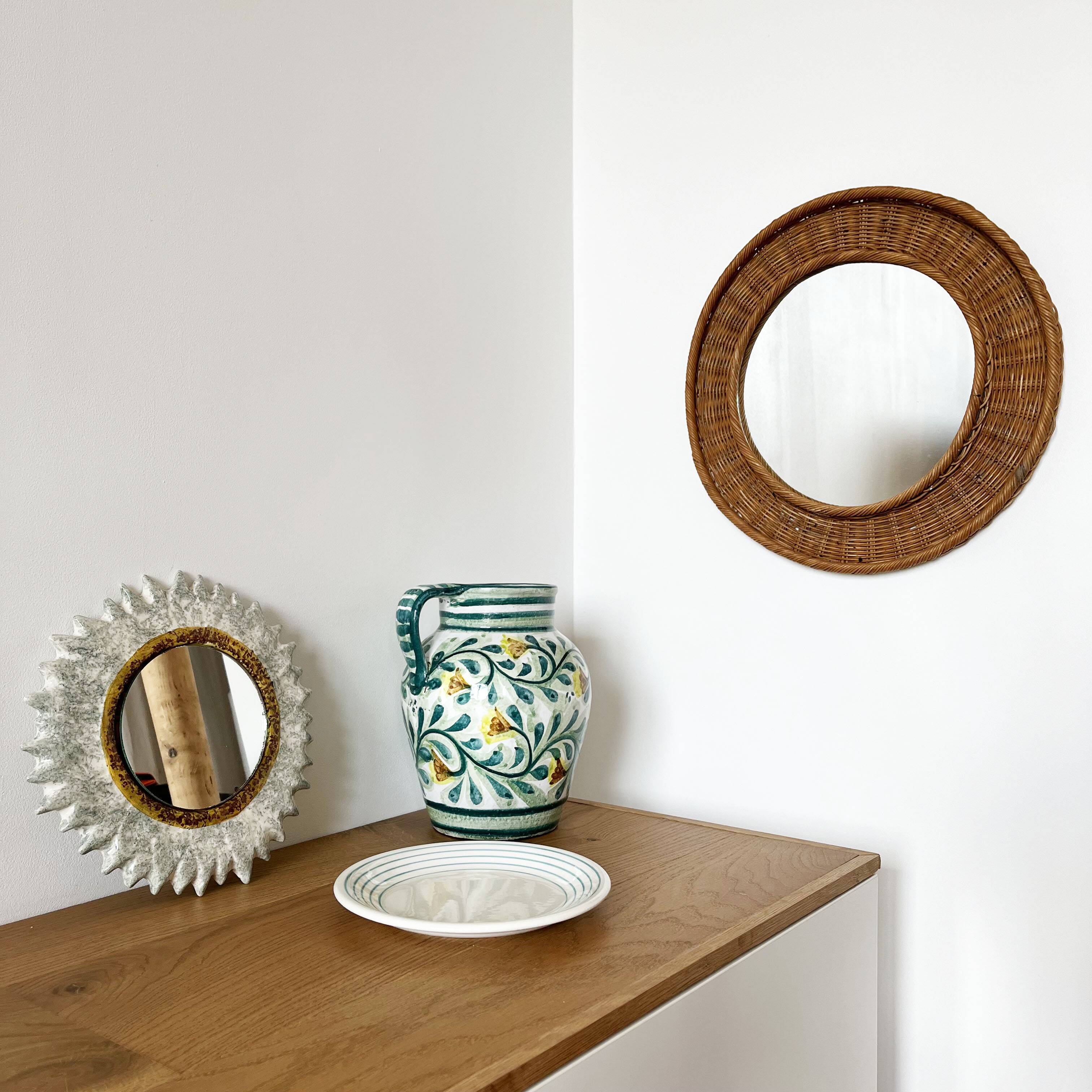 Round wicker mirror 1960