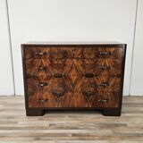 Art Decò chest of drawers from the 1940s in mahogany and briar