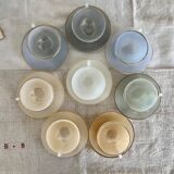 8 vintage cups and saucers Arcopal Harlequin opaline pastel tones with gold edging