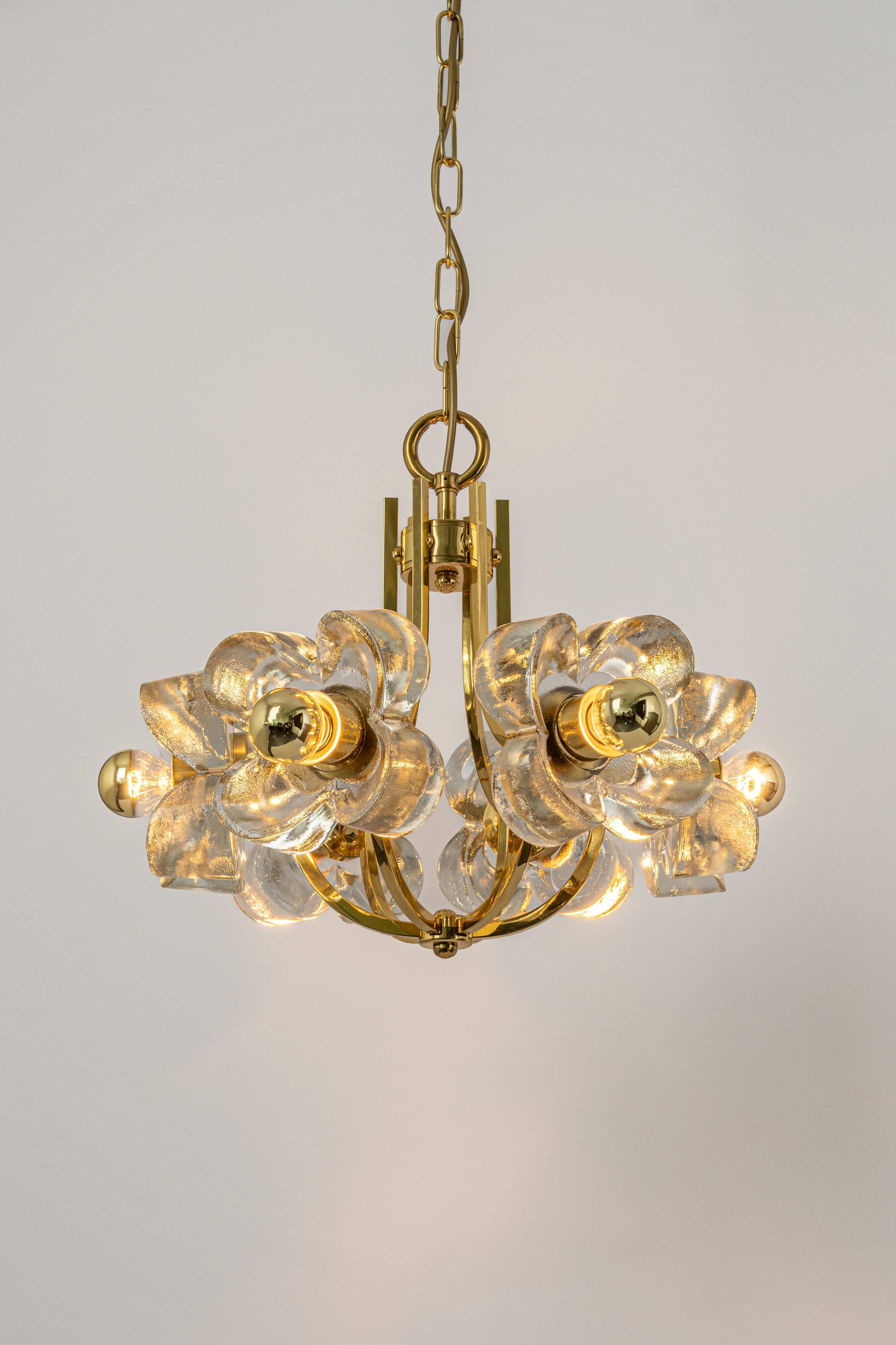 Large brass and crystal pendant light by Sische, Germany, 1970s.